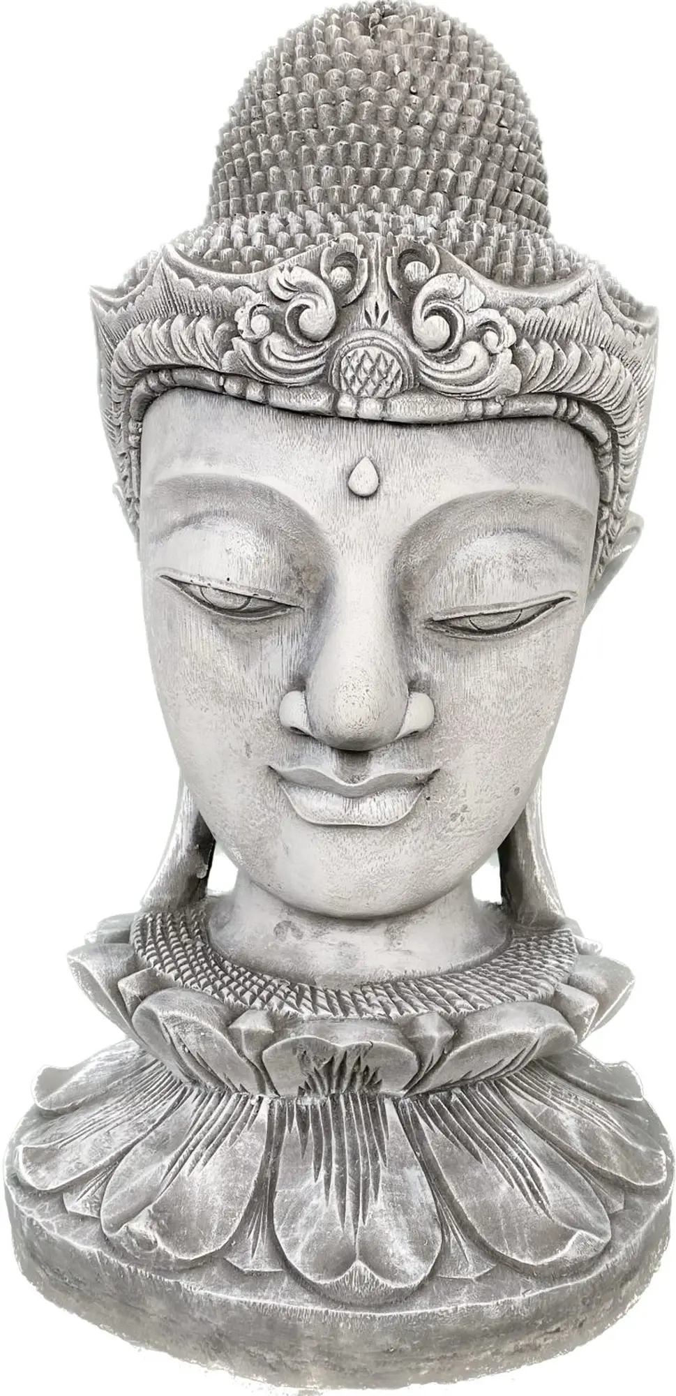  Product image 3 of the product “Champa - Buddha Head on Lotus bud, 51cm H | cast stone ”